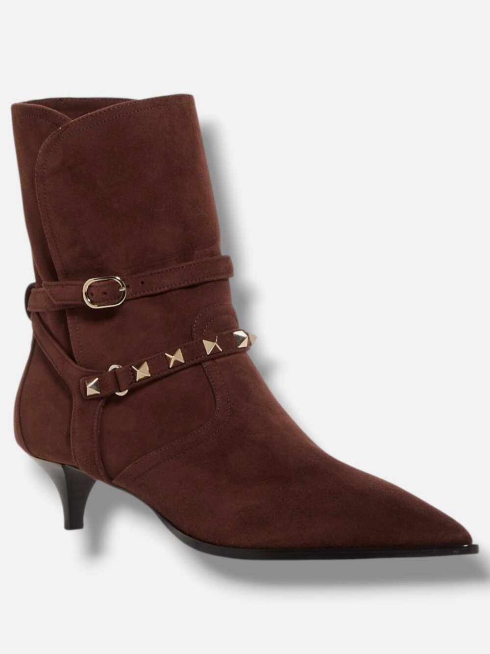 Valentino Garavani Women's Brown Studded Pointed-Toe Bootie Shoe Size EU:38 US:8